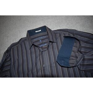 TAILORBYRD Shirt Mens Size Large Gray Blue Gray Striped Cotton Flip Cuffs